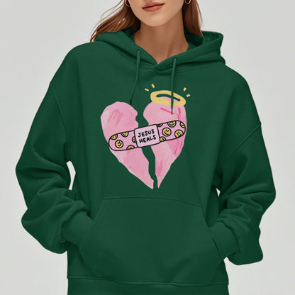 Colored Style Jesus Heals Broken Heart Fleece Lined Polyester Hoodie