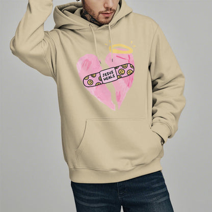 Colored Style Jesus Heals Broken Heart Fleece Lined Polyester Hoodie