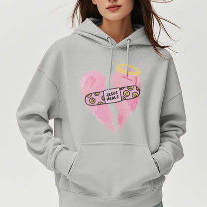 Colored Style Jesus Heals Broken Heart Fleece Lined Polyester Hoodie