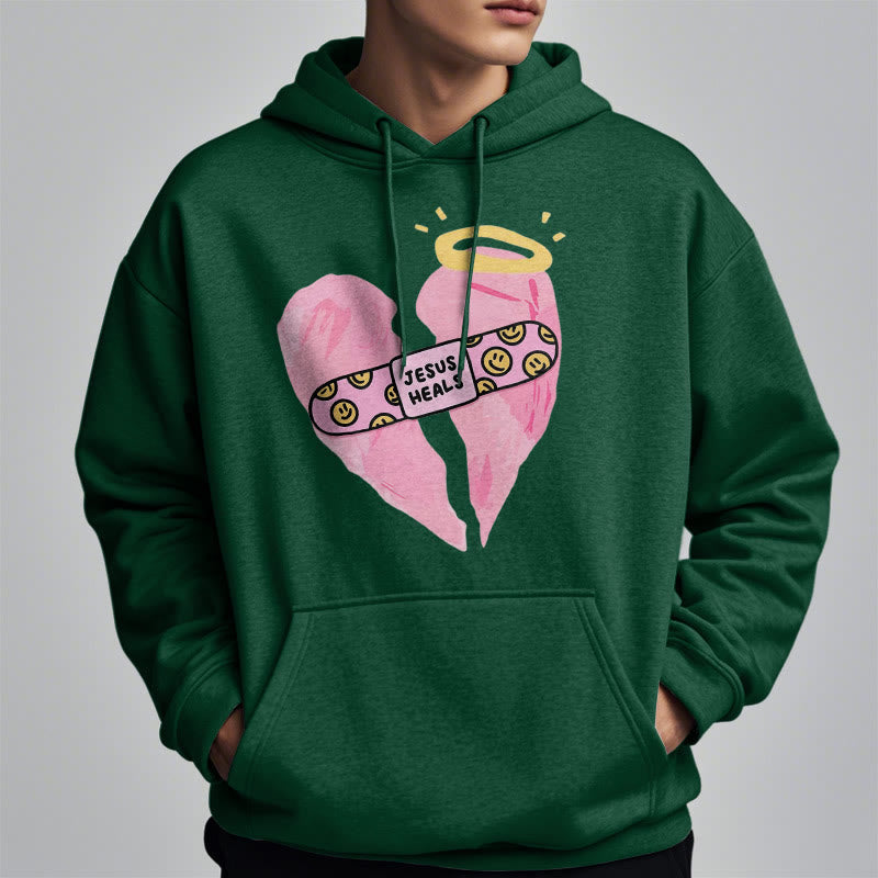 Colored Style Jesus Heals Broken Heart Fleece Lined Polyester Hoodie