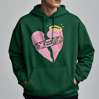 Colored Style Jesus Heals Broken Heart Fleece Lined Polyester Hoodie