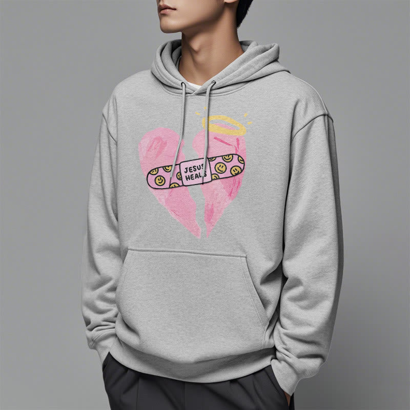 Colored Style Jesus Heals Broken Heart Fleece Lined Polyester Hoodie