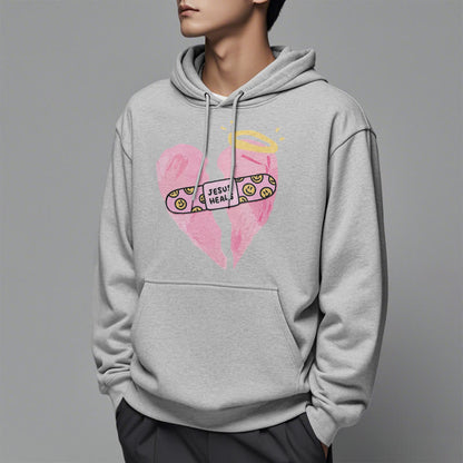 Colored Style Jesus Heals Broken Heart Fleece Lined Polyester Hoodie