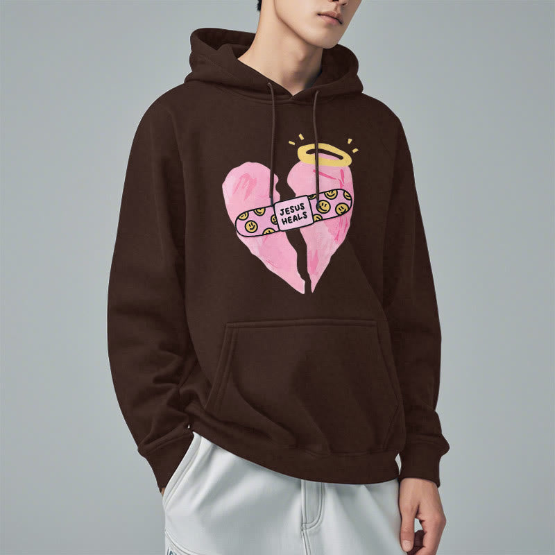 Colored Style Jesus Heals Broken Heart Fleece Lined Polyester Hoodie