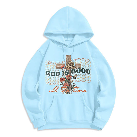 Classic Colored Style God is Good All the Time Fleece Lined Polyester Hoodie