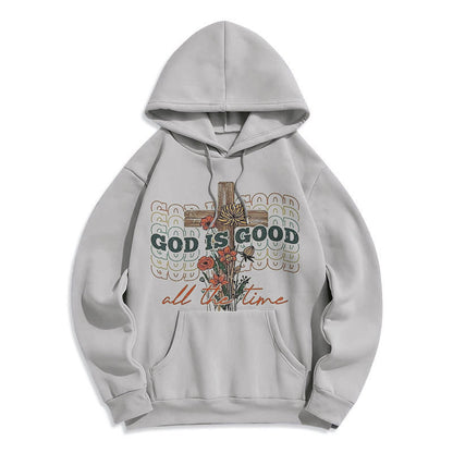 Classic Colored Style God is Good All the Time Fleece Lined Polyester Hoodie