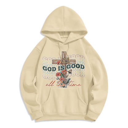 Classic Colored Style God is Good All the Time Fleece Lined Polyester Hoodie