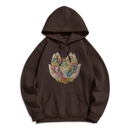 Modern Colored Style Last Supper in God's Hands Fleece Lined Polyester Hoodie
