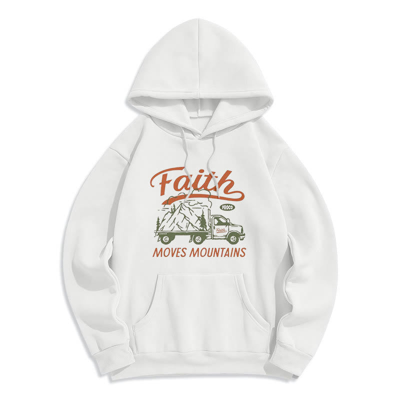 Quotation Colored Style Faith Moves Mountains Fleece Lined Polyester Hoodie