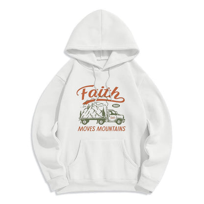 Quotation Colored Style Faith Moves Mountains Fleece Lined Polyester Hoodie