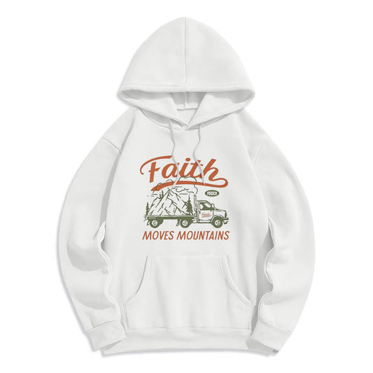 Quotation Colored Style Faith Moves Mountains Fleece Lined Polyester Hoodie