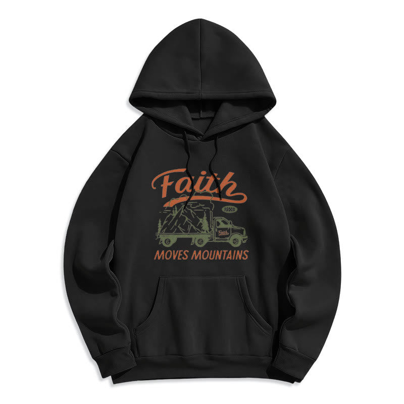 Quotation Colored Style Faith Moves Mountains Fleece Lined Polyester Hoodie