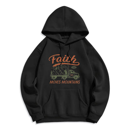 Quotation Colored Style Faith Moves Mountains Fleece Lined Polyester Hoodie