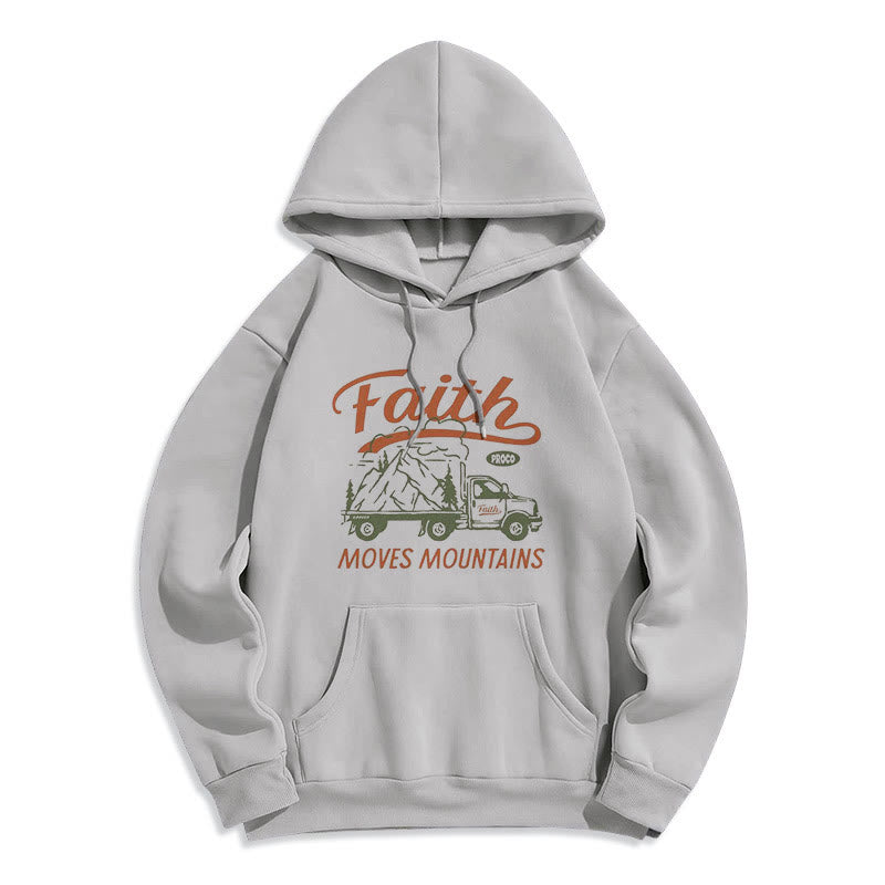 Quotation Colored Style Faith Moves Mountains Fleece Lined Polyester Hoodie