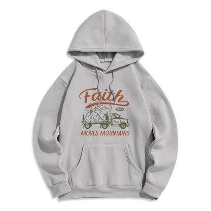 Quotation Colored Style Faith Moves Mountains Fleece Lined Polyester Hoodie