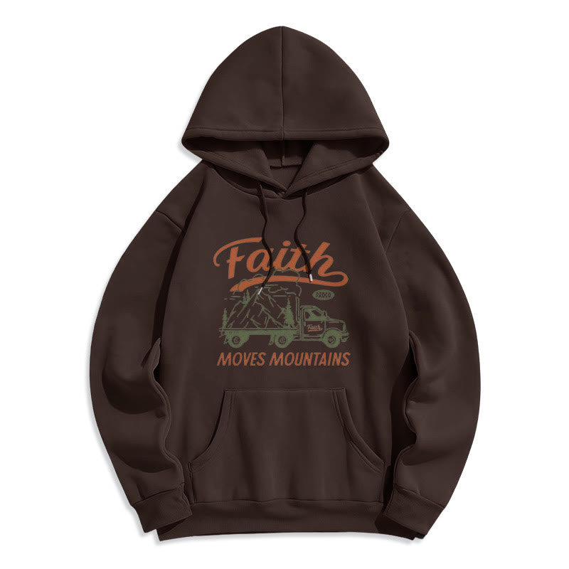 Quotation Colored Style Faith Moves Mountains Fleece Lined Polyester Hoodie