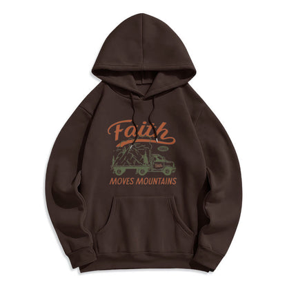 Quotation Colored Style Faith Moves Mountains Fleece Lined Polyester Hoodie