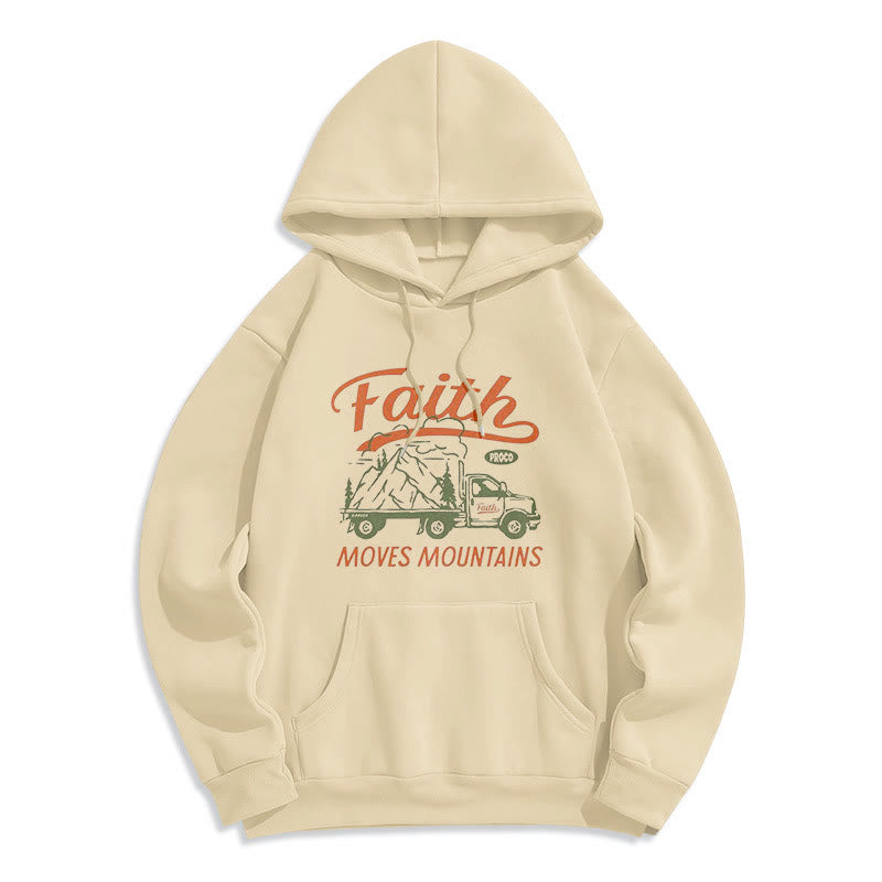 Quotation Colored Style Faith Moves Mountains Fleece Lined Polyester Hoodie