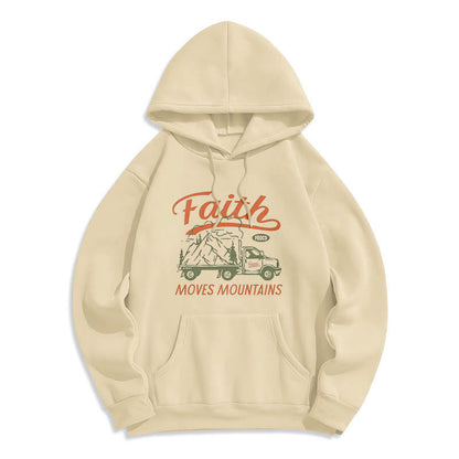Quotation Colored Style Faith Moves Mountains Fleece Lined Polyester Hoodie