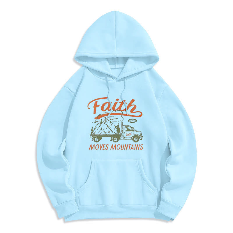 Quotation Colored Style Faith Moves Mountains Fleece Lined Polyester Hoodie