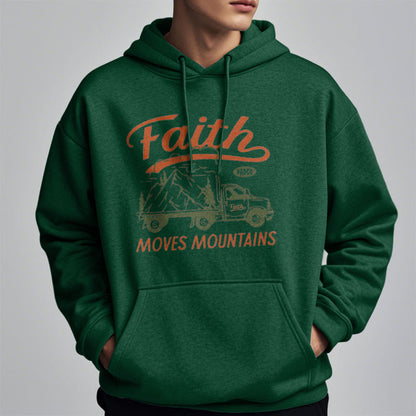 Quotation Colored Style Faith Moves Mountains Fleece Lined Polyester Hoodie