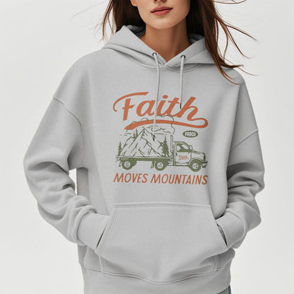 Quotation Colored Style Faith Moves Mountains Fleece Lined Polyester Hoodie