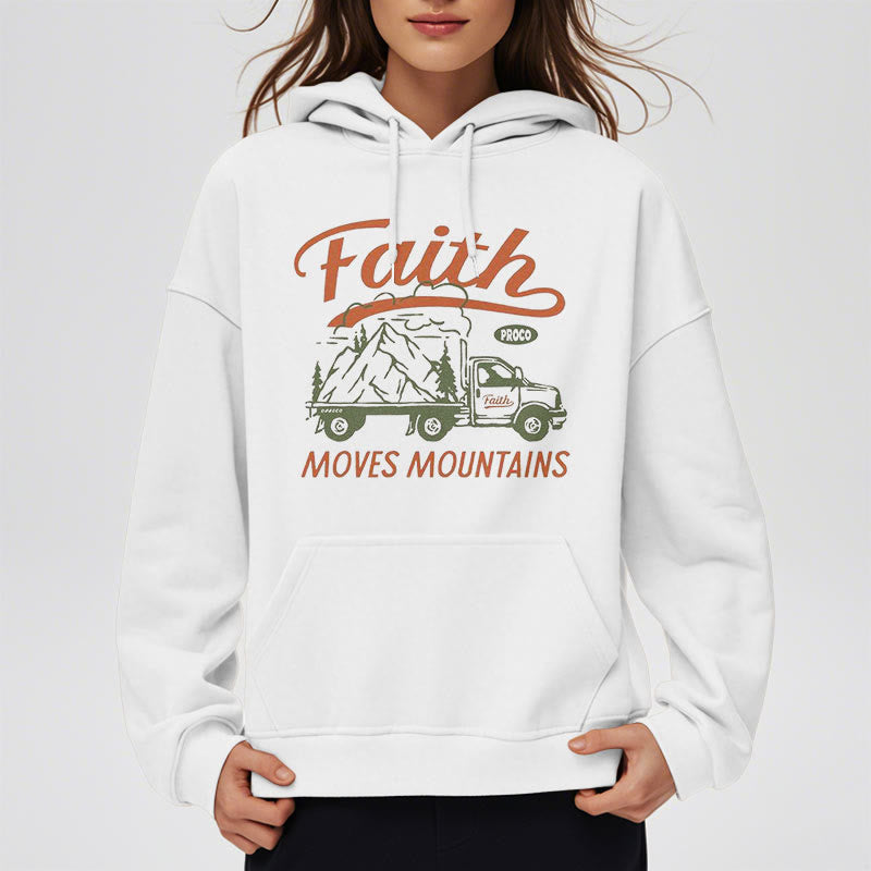 Quotation Colored Style Faith Moves Mountains Fleece Lined Polyester Hoodie