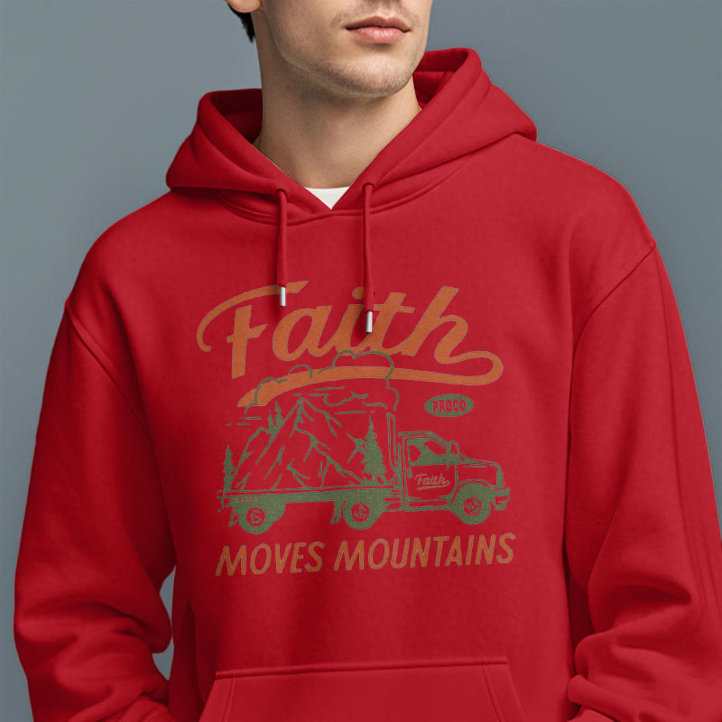 Quotation Colored Style Faith Moves Mountains Fleece Lined Polyester Hoodie
