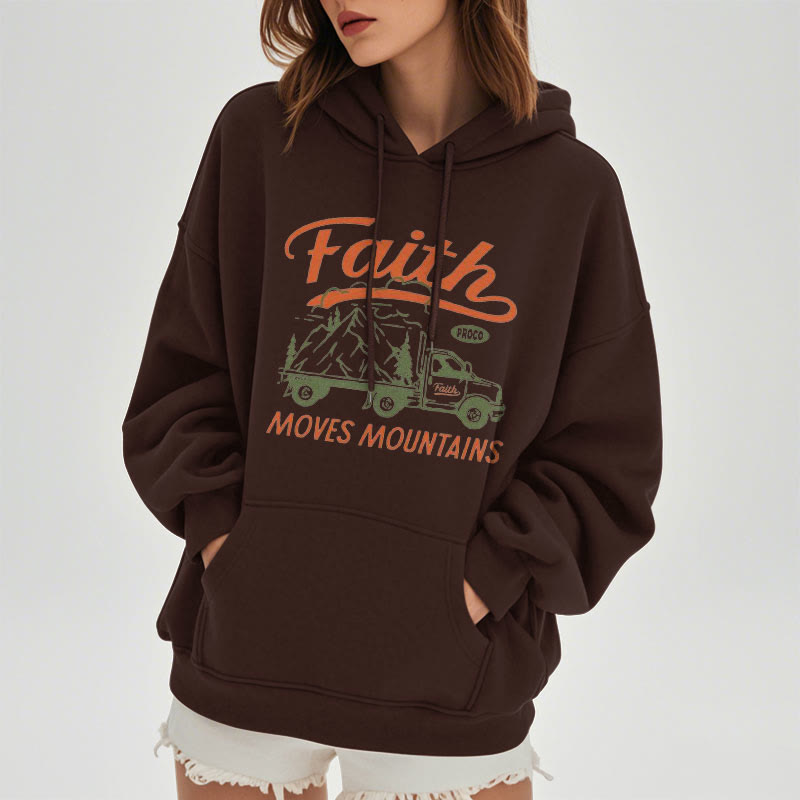 Quotation Colored Style Faith Moves Mountains Fleece Lined Polyester Hoodie