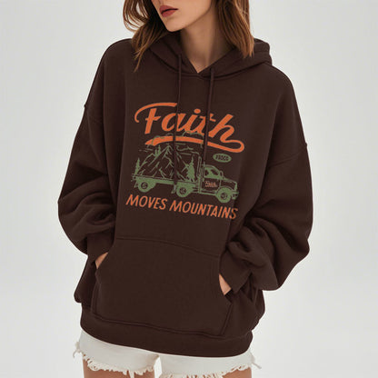 Quotation Colored Style Faith Moves Mountains Fleece Lined Polyester Hoodie