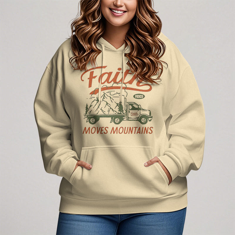 Quotation Colored Style Faith Moves Mountains Fleece Lined Polyester Hoodie