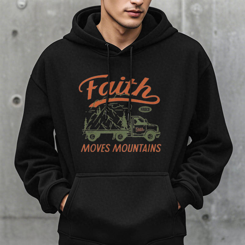 Quotation Colored Style Faith Moves Mountains Fleece Lined Polyester Hoodie