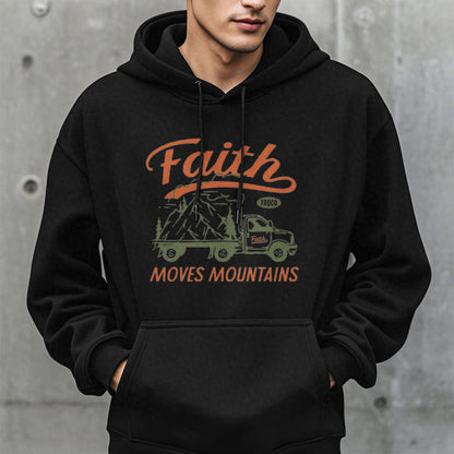 Quotation Colored Style Faith Moves Mountains Fleece Lined Polyester Hoodie