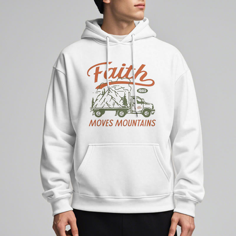 Quotation Colored Style Faith Moves Mountains Fleece Lined Polyester Hoodie