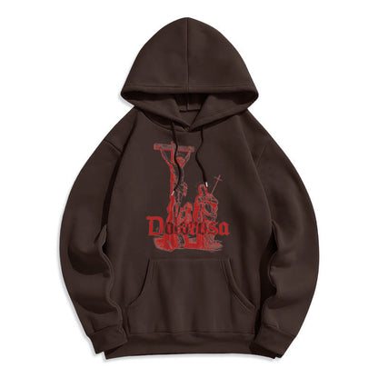 Classic Style Dolorosa Crucifix Jesus Sacred Faith Fleece Lined Polyester Hoodie