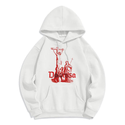 Classic Style Dolorosa Crucifix Jesus Sacred Faith Fleece Lined Polyester Hoodie