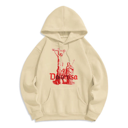 Classic Style Dolorosa Crucifix Jesus Sacred Faith Fleece Lined Polyester Hoodie