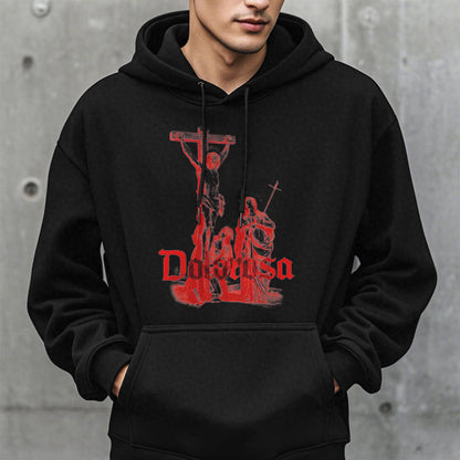 Classic Style Dolorosa Crucifix Jesus Sacred Faith Fleece Lined Polyester Hoodie