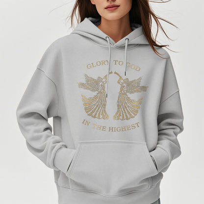 Classic Style Glory To God In The Highest Angel Fleece Lined Polyester Hoodie