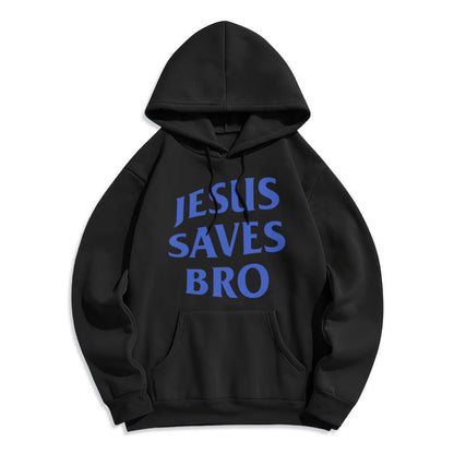 Quotation Style Jesus Saves Bro Proud Faith Fleece Lined Polyester Hoodie