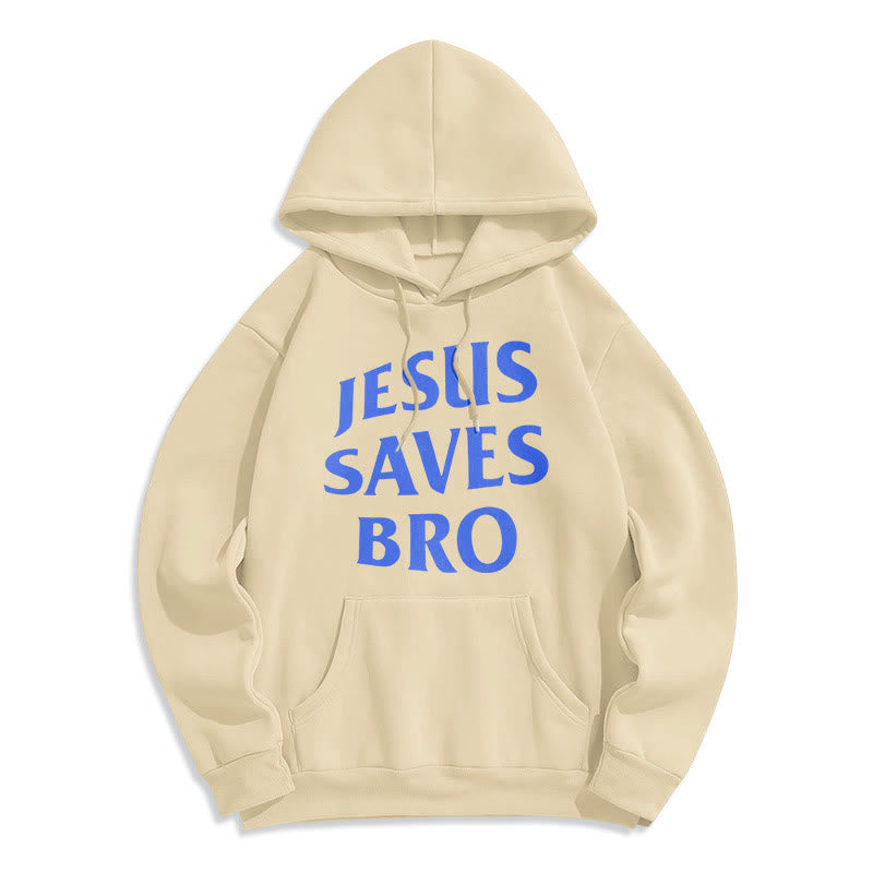 Quotation Style Jesus Saves Bro Proud Faith Fleece Lined Polyester Hoodie