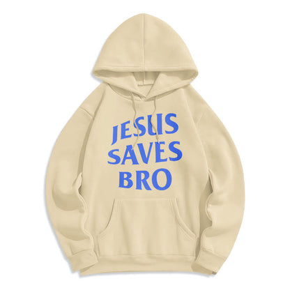 Quotation Style Jesus Saves Bro Proud Faith Fleece Lined Polyester Hoodie