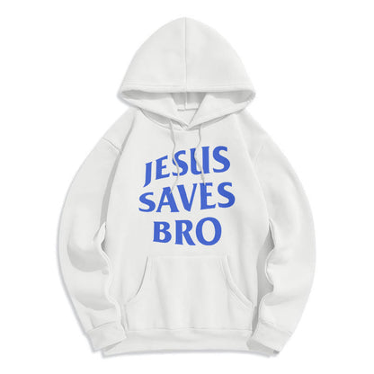 Quotation Style Jesus Saves Bro Proud Faith Fleece Lined Polyester Hoodie