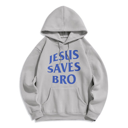 Quotation Style Jesus Saves Bro Proud Faith Fleece Lined Polyester Hoodie