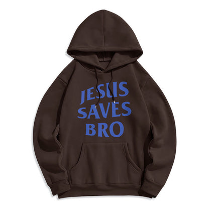 Quotation Style Jesus Saves Bro Proud Faith Fleece Lined Polyester Hoodie