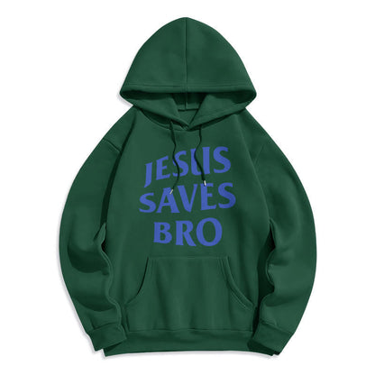 Quotation Style Jesus Saves Bro Proud Faith Fleece Lined Polyester Hoodie