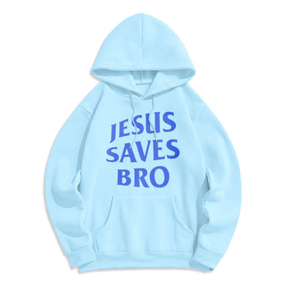 Quotation Style Jesus Saves Bro Proud Faith Fleece Lined Polyester Hoodie
