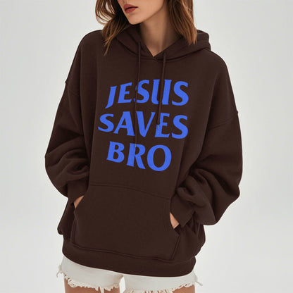 Quotation Style Jesus Saves Bro Proud Faith Fleece Lined Polyester Hoodie