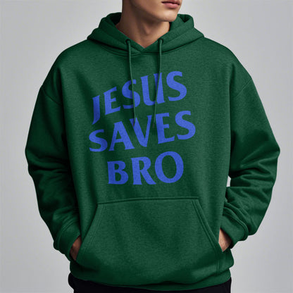 Quotation Style Jesus Saves Bro Proud Faith Fleece Lined Polyester Hoodie