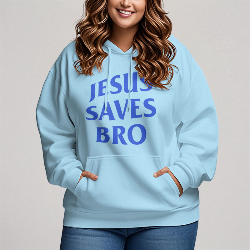 Quotation Style Jesus Saves Bro Proud Faith Fleece Lined Polyester Hoodie